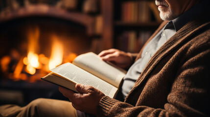 Hand drawn watercolor illustration of person reading book