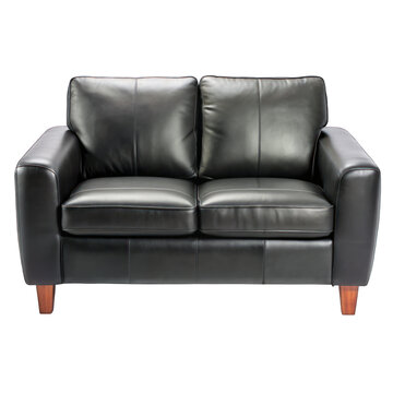 recommend clip art: A black leather two-seater sofa isolated on transparent background