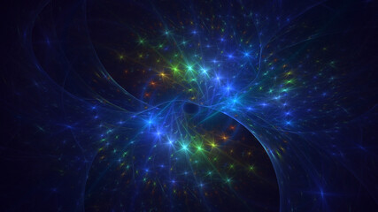 3D manual Fractal illustration. Abstract rendering multicolor technology light background. The illustration is not generated by AI.