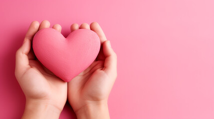 Fototapeta premium Attractive brunette young Asian woman feels happy and romantic shapes heart gesture expresses tender feelings