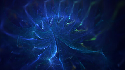 3D manual rendering abstract blue fractal light background. Its not AI Generatd illustration.