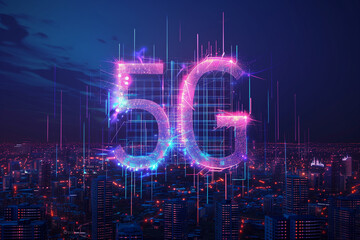 5G wireless network, high speed internet, cloud computing or connect diagram technology, Data storage, service, synchronize, online, financial, Connectivity global, smart city, Gen by AI