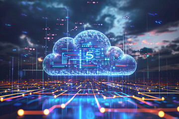 5G wireless network, high speed internet, cloud computing or connect diagram technology, Data storage, service, synchronize, online, financial, Connectivity global, smart city, Gen by AI