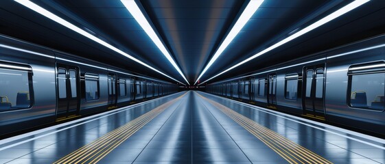 Obraz premium Modern Underground Subway Station with Symmetrical Design and Bright Lighting