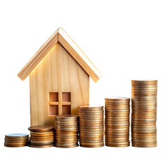 Yellow house figurines and coins