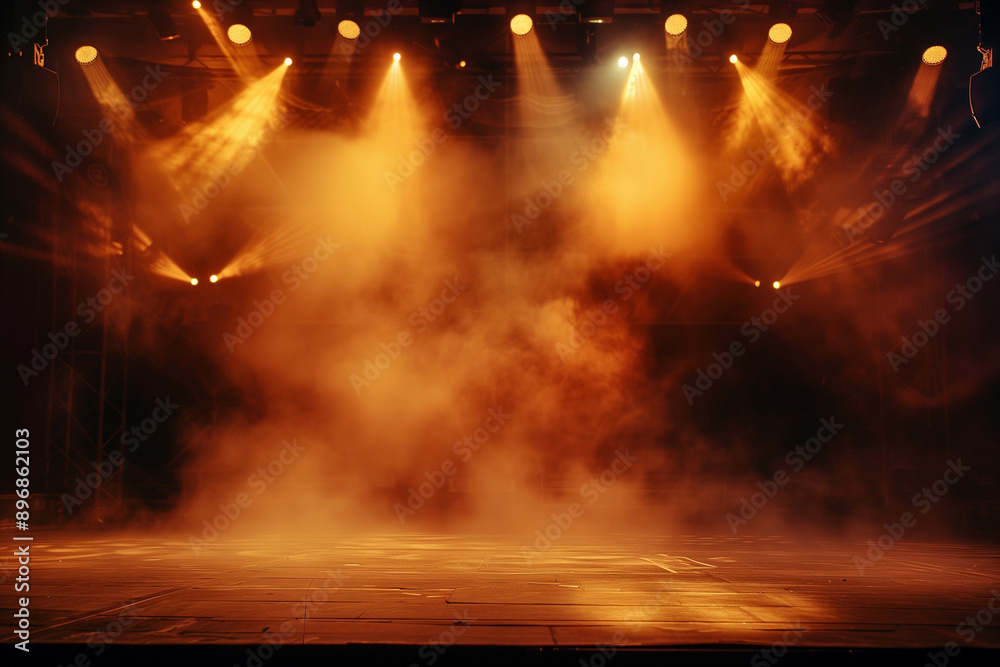 Aufkleber empty concert stage with illuminated spotlights and smoke. stage background with copy space
