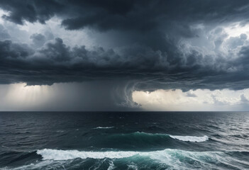  A dramatic storm brewing over a vast ocean. 