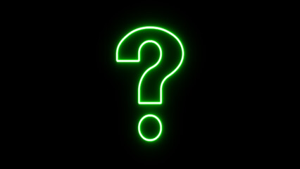 Glowing green blinking neon question mark on alpha channel background. Flickering question mark sign