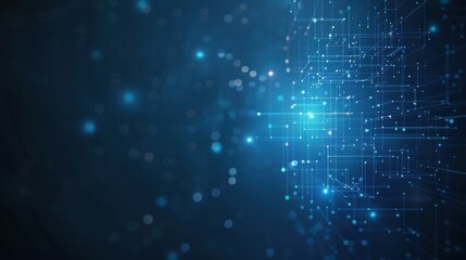 Abstract blue digital network technology background with connecting dots and lines representing data communication and internet connectivity.