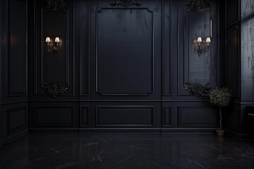 Empty elegant dark room at night with copy space, 