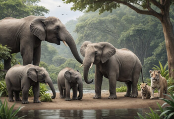 Fototapeta premium A photorealistic image of endangered animals in their habitat. 