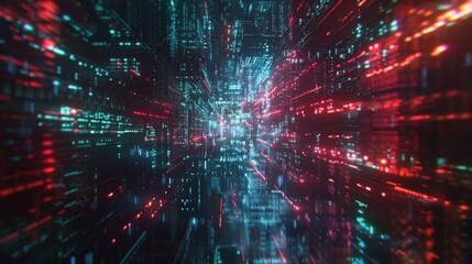 Fototapeta premium Digital Fortress with Data Streams Flowing In and Out