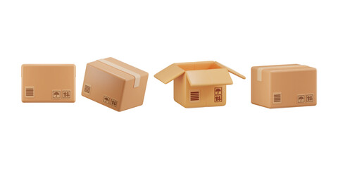 3D cardboard box icon set vector illustration