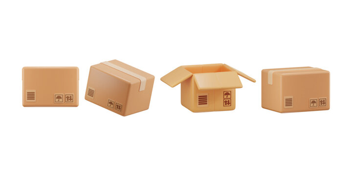 3D cardboard box icon set vector illustration