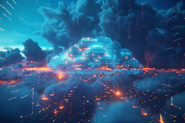 Fototapeta premium Cloud computing transfer big data on internet. futuristic digital technology .