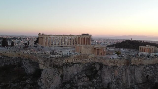 Orbital View of Parthenon Monument, Acropolis of Athens at Sunset, Greece