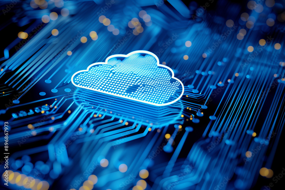Poster cloud computing transfer big data on internet. futuristic digital technology .