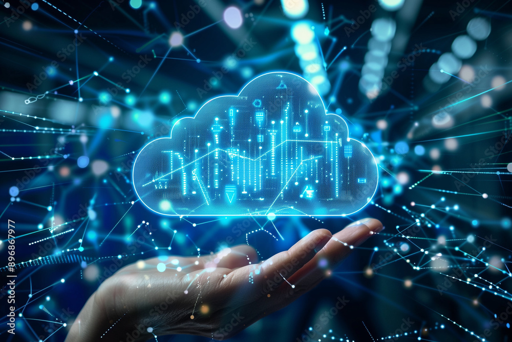 Aufkleber cloud computing transfer big data on internet. futuristic digital technology .