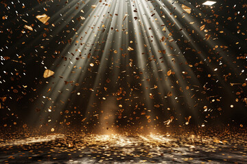 Concert crowd with colorful stage lights and confetti