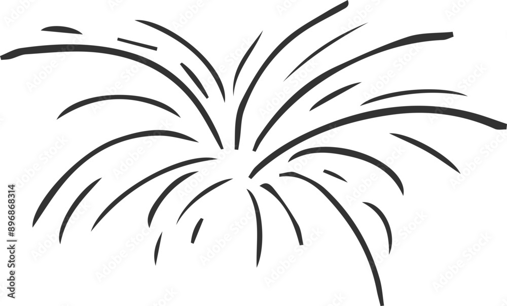 Sticker firework doodle line explosion radial sparkler with rays, hand drawn firecracker simple and round de