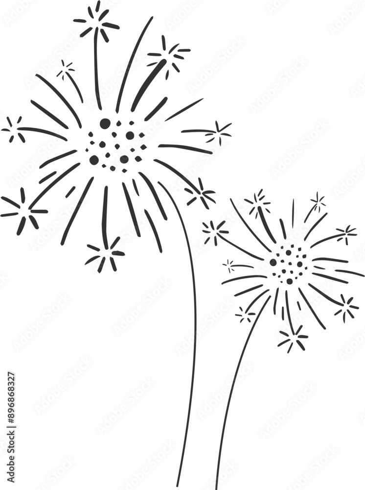 Wall mural firework doodle line explosion radial sparkler with rays, hand drawn firecracker simple and round de