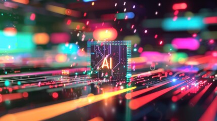 Fototapeta premium AI Circuitry in a Vibrant Digital Landscape