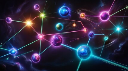 Obraz premium Abstract representation of a molecular structure with glowing connections and particles