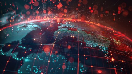 Fototapeta premium A global database illustration, with interconnected data points and streams creating a complex and dynamic visual of global data analysis and processing
