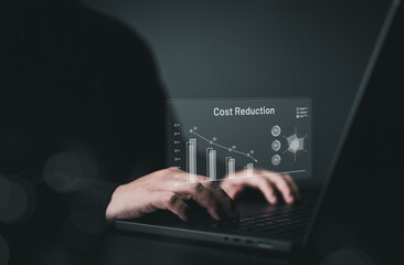 Cost reduction management, business lean optimization manufacturing. Decreasing company expenses to...