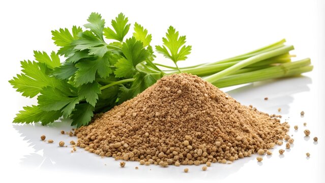 Celery stalks and a mound of celery seed