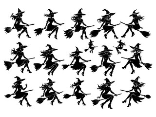 Silhouettes vector art  of a beautiful witch sitting  with white  background