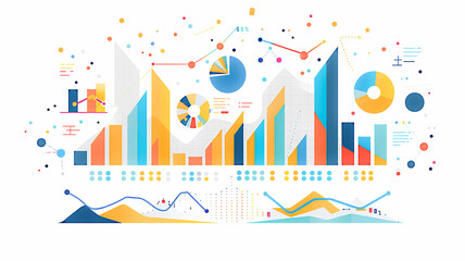 Vector business graph analysis, data visualization, white background, modern style,