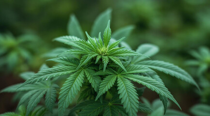 Cultivation of cannabis in a natural environment, created with the help of Generative AI technology.