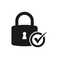 Padlock with checkmark. Secure lock, safety icon flat style isolated on white background. Vector illustration