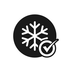 Snowflake with checkmark icon flat style isolated on white background. Vector illustration