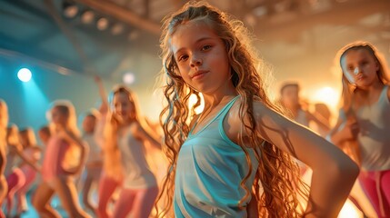 Children participating in a dance class, capturing the rhythm and joy of dancing as a workout.