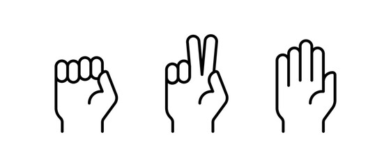 Hand gestures vector icon set. Rock paper scissors symbol
