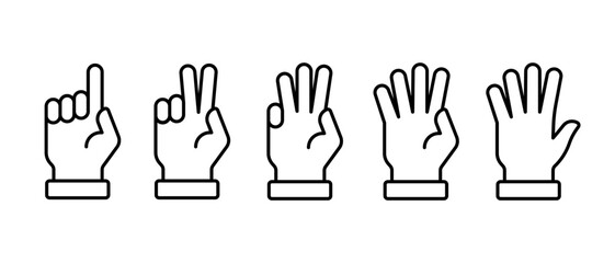 Hand gestures vector icon set. Сounting on fingers symbol