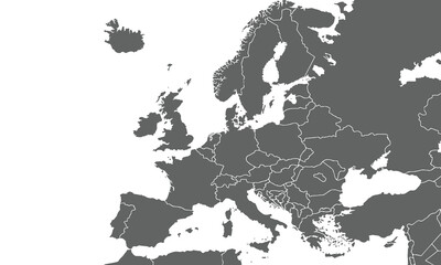 Political Map of Europe isolated on white background. for website layouts, background, education, precise, customizable, Travel worldwide, map silhouette backdrop, earth geography, political, reports.