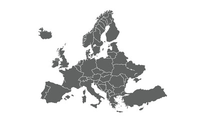 Political Map of Europe isolated on white background. for website layouts, background, education, precise, customizable, Travel worldwide, map silhouette backdrop, earth geography, political, reports.