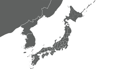 Political Map of Korean and Japan isolated on white background. for website layouts, background, education, precise, customizable, Travel worldwide, map silhouette backdrop, earth geography.