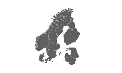 Political Map of scandinavia isolated on white background. for website layouts, background, education, precise, customizable, Travel worldwide, map silhouette backdrop, earth geography, political.