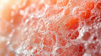 Fototapeta premium Close-up of foamy bubbles on a pink surface, highlighting the delicate texture and intricate details.