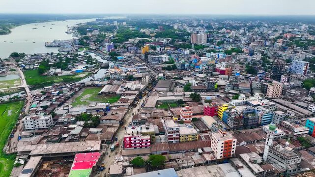 Riverside City life Barishal Bangladesh Aerial footage