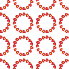 seamless pattern: wreaths made of red flowers against white