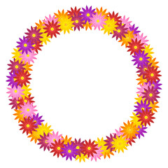 wreath made of bright colorful flowers against white