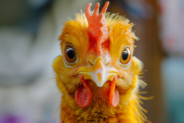 Funny young yellow chicken portrait