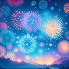 Fototapeta premium 花火が豪華絢爛に彩る夜空