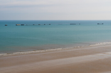 Mulberry Harbour at Arromanches and Omaha Beach, Normandy, France