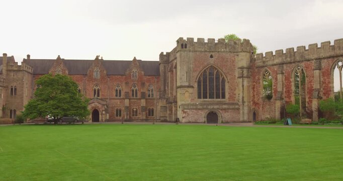 Bishop's Palace And Gardens With Chapel Ruined Great Hall In Wells, Somerset, England, UK. Wide Shot